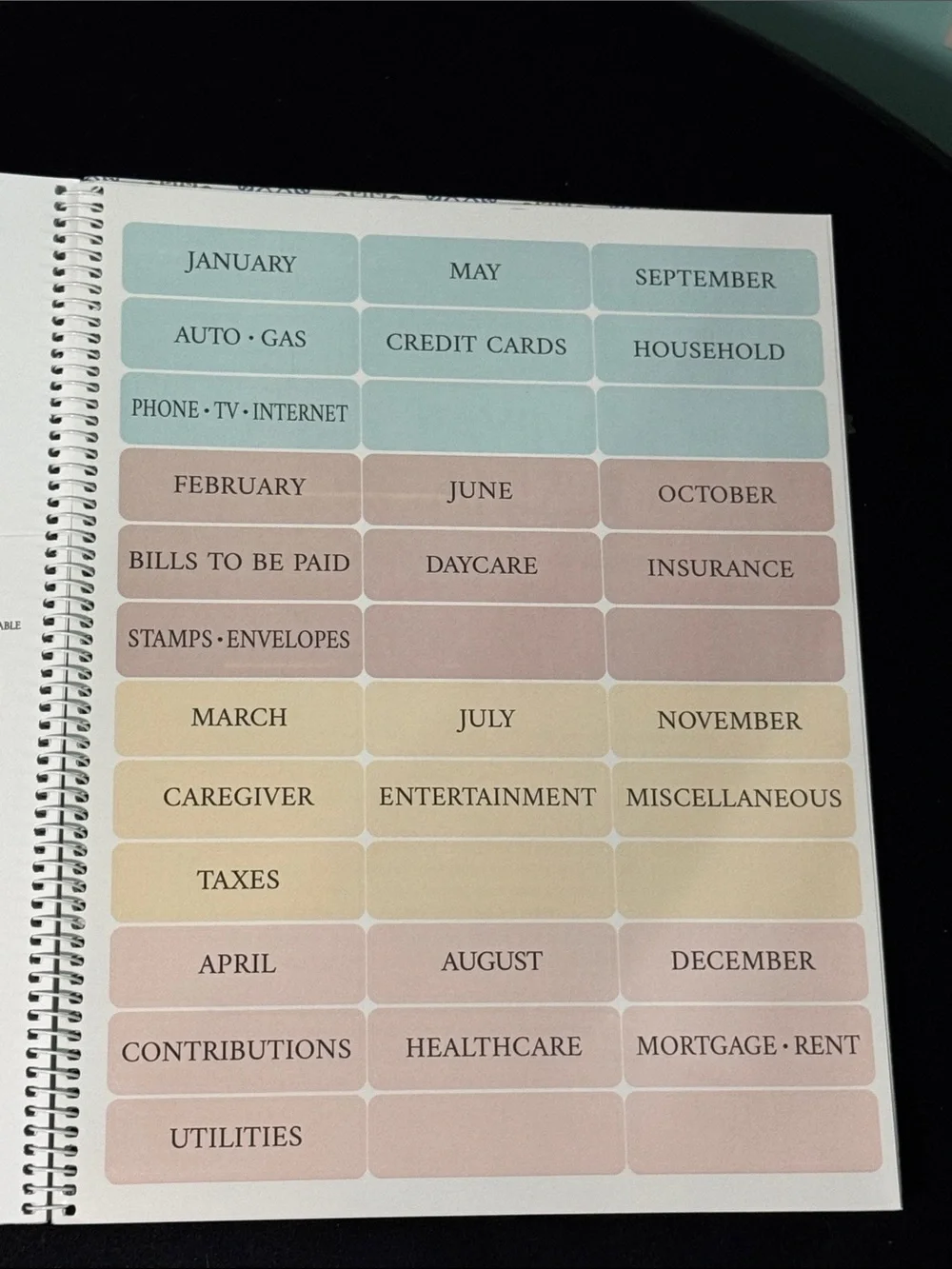 💵💸📖📒STAY ORGANIZED! Bill-Paying Organizer Spiral Binder - Blue, Green, Cream